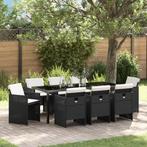 vidaXL 9-delige tuin eetset met kussens zwart poly rotan, Tuin en Terras, Tuinstoelen, Verzenden, Nieuw