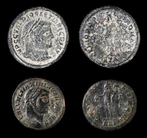 Romeinse Rijk. Diocleciano & Maximino. Follis Lote de 2, Postzegels en Munten, Munten | Europa | Niet-Euromunten