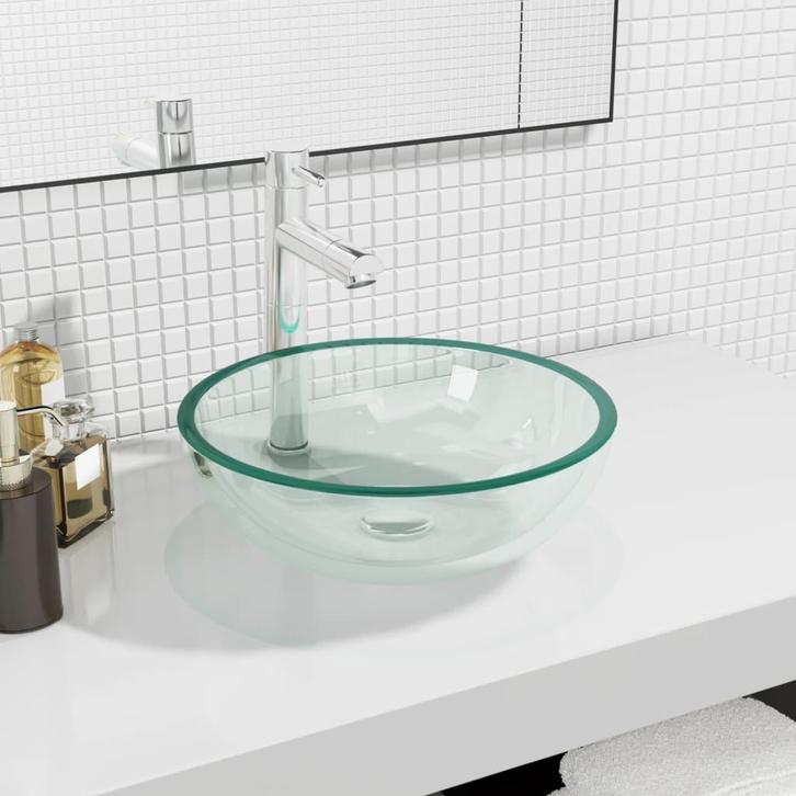vidaXL Wasbak 35x12 cm gehard glas transparant, Doe-het-zelf en Bouw, Sanitair, Nieuw, Verzenden