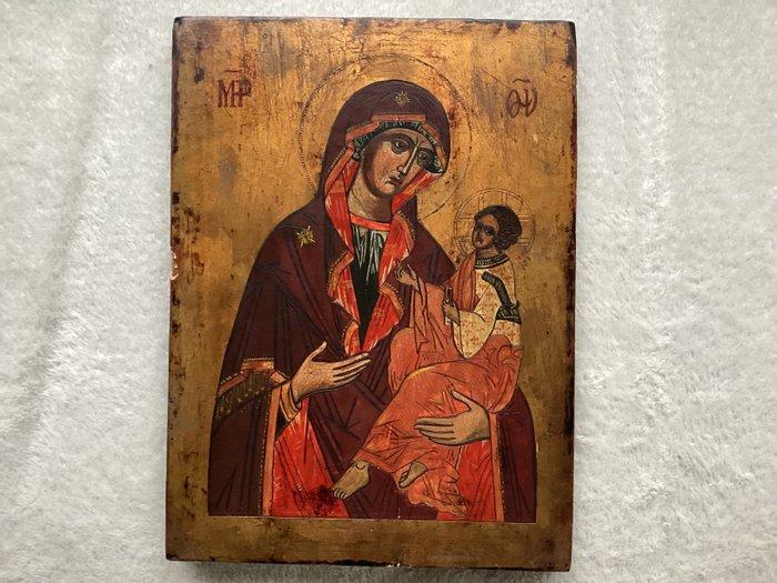 Icoon - Moeder Gods - Hout - Handgeschilderd - 20 x 27 cm, Antiek en Kunst, Antiek | Boeken en Manuscripten