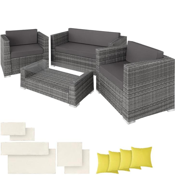 tectake Wicker lounge München met aluminium frame incl. kuss, Tuin en Terras, Tuinsets en Loungesets, Verzenden