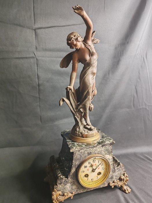 Pendule - mougin - Art Nouveau Zinklegering, Brons -, Antiek en Kunst, Antiek | Klokken