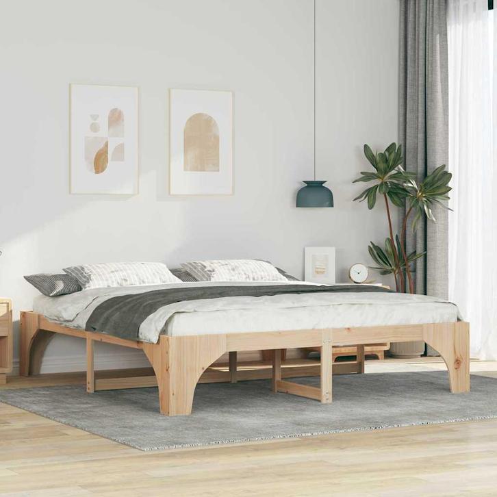 vidaXL Bedframe met opslag Bruin 200 x 200 cm Massief, Huis en Inrichting, Slaapkamer | Bedden, Nieuw, Verzenden