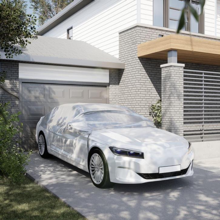 vidaXL Autohoes half met haken L PEVA zilverkleurig, Auto diversen, Auto-accessoires, Nieuw, Verzenden