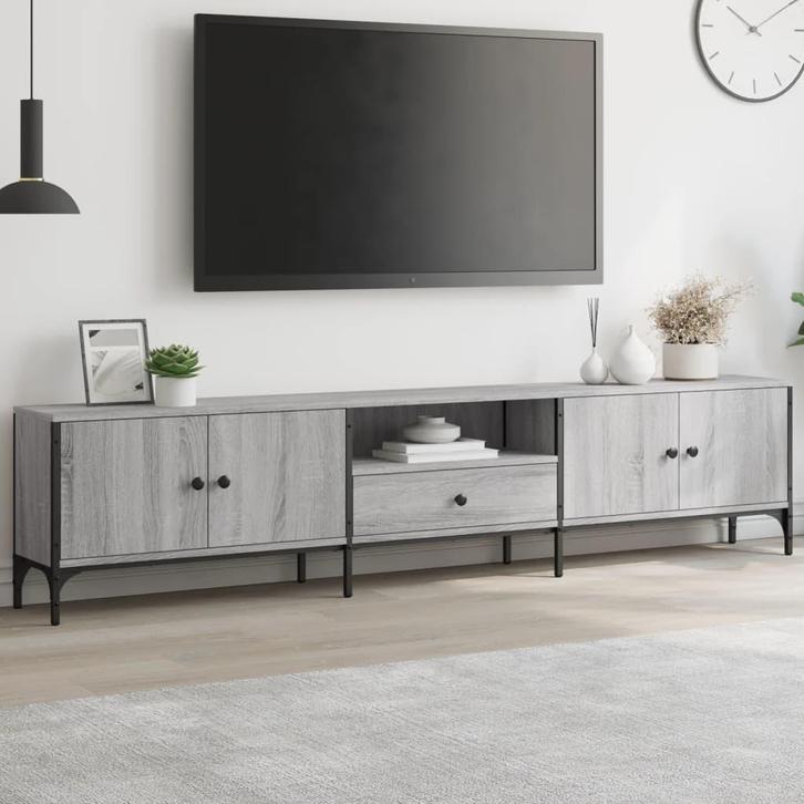 vidaXL Tv-meubel met lade 200x25x44 cm bewerkt hout grijs, Huis en Inrichting, Kasten |Televisiemeubels, Nieuw, Verzenden