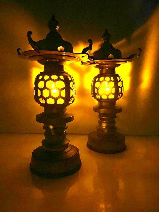 Set van zeskantige koperen thuisaltaarlantaarns — Taisho tot, Antiek en Kunst, Antiek | Overige Antiek