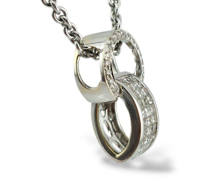 Halsketting - 18 karaat Witgoud, Diamanten hanger ketting in, Handtassen en Accessoires, Kettingen