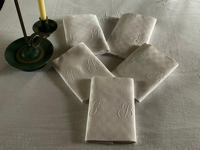 5 vroege 20e-eeuwse katoenen en linnen (METIS) servetten met, Antiek en Kunst, Antiek | Tapijten, Tafelkleden en Textiel