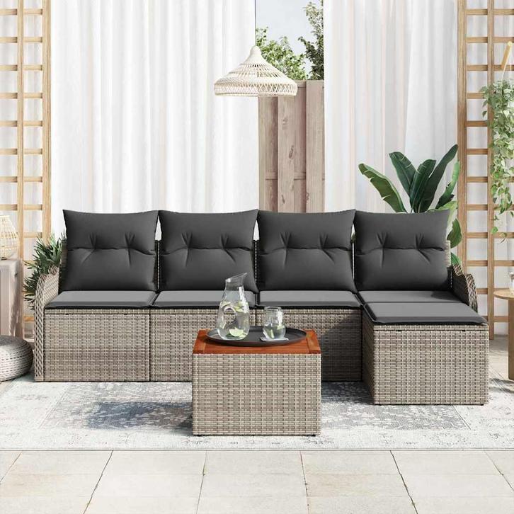 vidaXL Tuinbank Set met opslag 6 pcs Grijs poly rattan, Tuin en Terras, Tuinsets en Loungesets, Nieuw, Verzenden