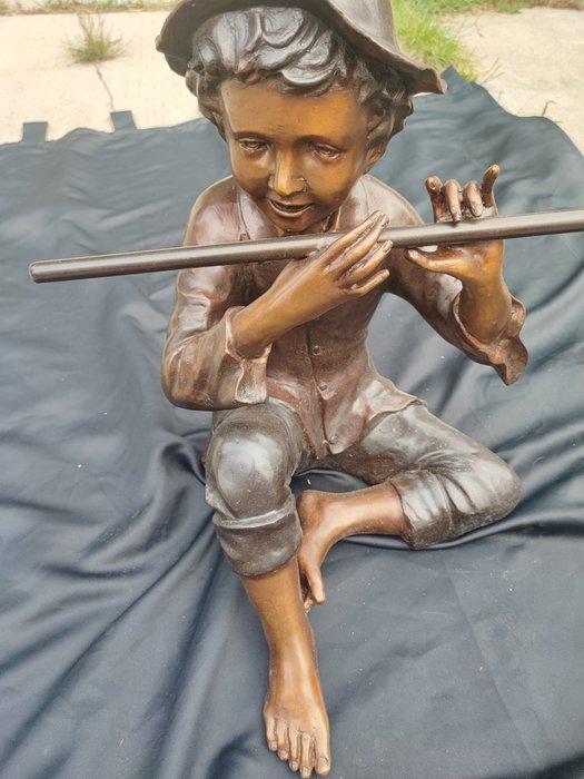 Figure - boy playing flute - Bronze peint à froid, Antiek en Kunst, Curiosa en Brocante