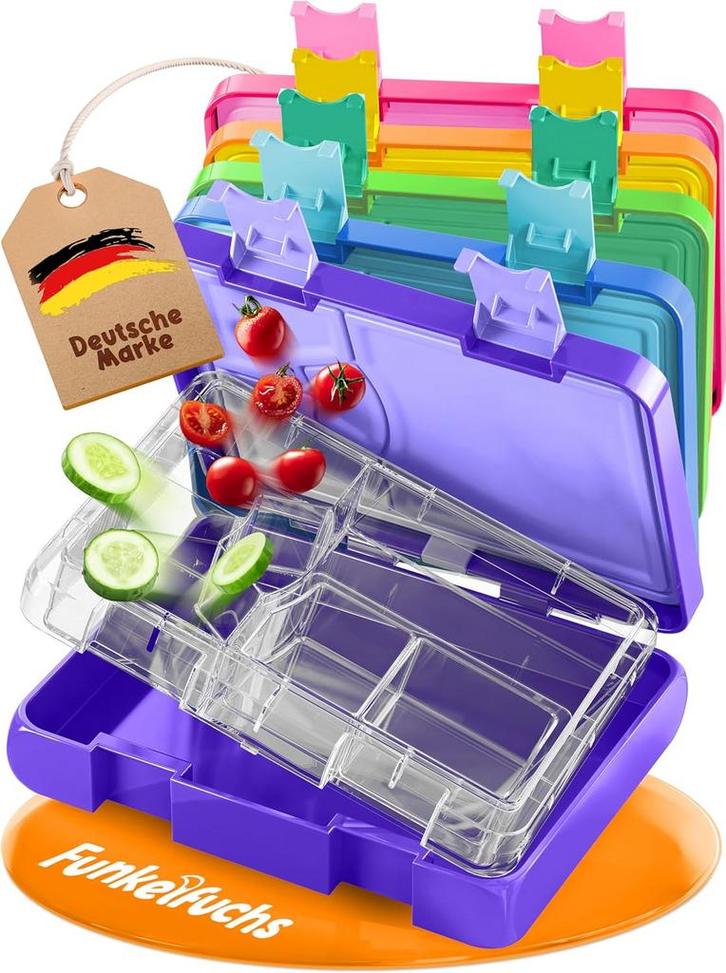 2dekans | Funkelfuchs® - Lunchbox kinderen met vakverdeling, Huis en Inrichting, Keuken | Tupperware, Ophalen of Verzenden