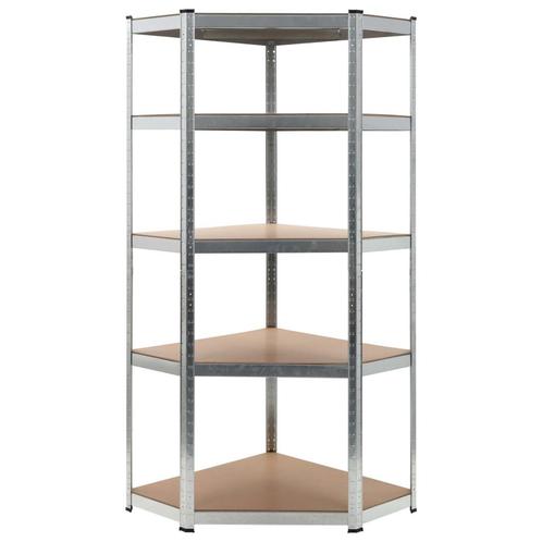 vidaXL Hoekrek 5-laags staal en bewerkt hout zilverkleurig, Huis en Inrichting, Kasten | Stellingkasten, Nieuw, Verzenden