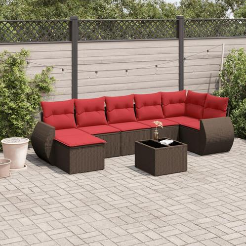 vidaXL 8-delige tuinbankset met kussens, bruin polyrotan, Tuin en Terras, Tuinsets en Loungesets, Nieuw, Verzenden