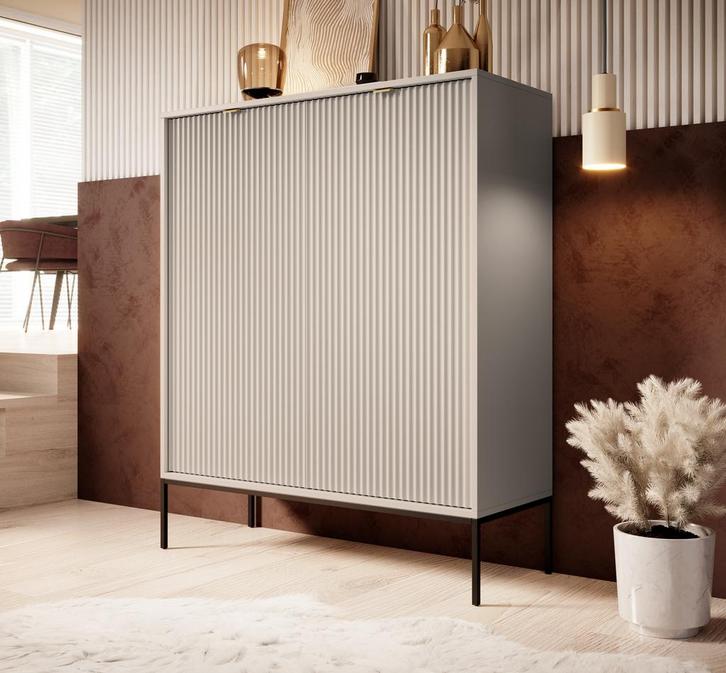 Meubella Dressoir Navil beige zwart 104 cm, Huis en Inrichting, Kasten | Dressoirs, 25 tot 50 cm, Nieuw, 100 tot 150 cm, Verzenden