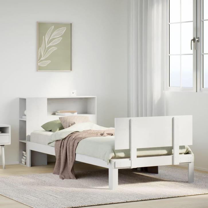 vidaXL Bed met boekenkast zonder matras grenenhout wit, Huis en Inrichting, Slaapkamer | Bedden, Nieuw, Verzenden