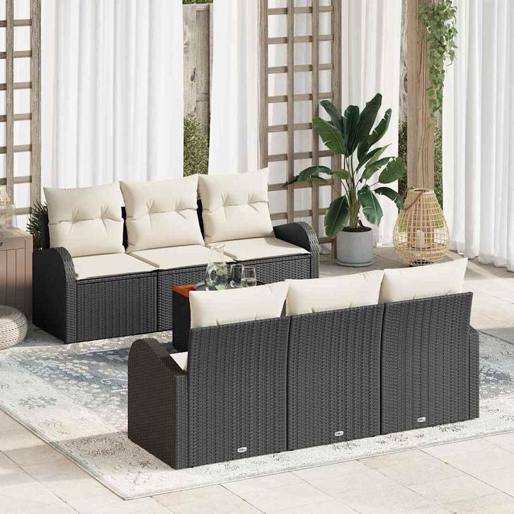 vidaXL Tuinbank Set met opslag 7 pcs Zwart en Crème poly, Tuin en Terras, Tuinsets en Loungesets, Nieuw, Verzenden