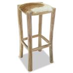 vidaXL Tabouret de bar Cuir véritable et bois de teck, Verzenden