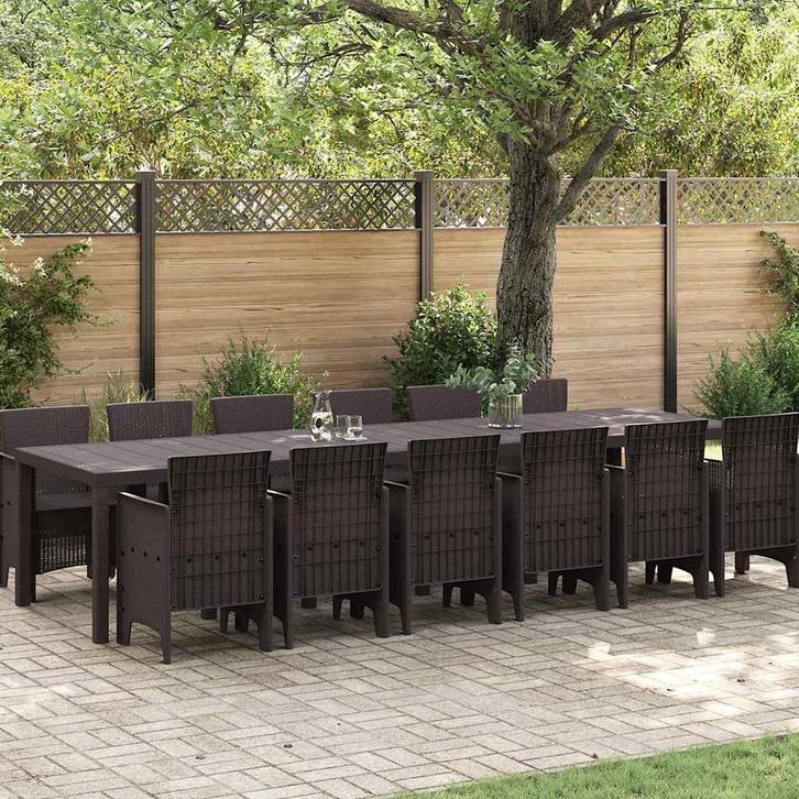 vidaXL Tuin Eettafel Set 13 pcs Bruin Polt riet, Tuin en Terras, Tuinsets en Loungesets, Nieuw, Verzenden