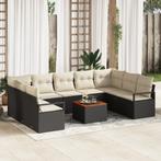 vidaXL Tuin Sofa Set 10 pcs Zwart, wit Groot Riet, polyester, Verzenden, Nieuw