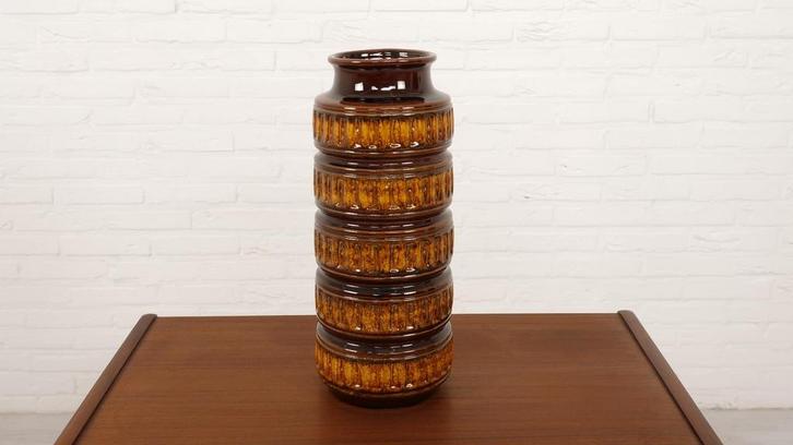 Grote vintage West Germany Vaas | Bruin | 40 cm, Huis en Inrichting, Woonaccessoires | Vazen, Ophalen of Verzenden
