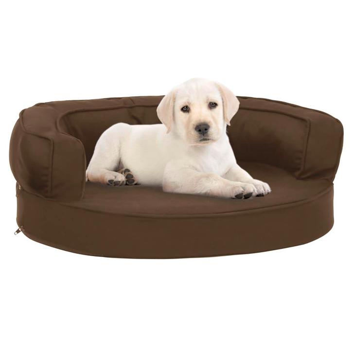 vidaXL Hondenbed ergonomisch linnen-look 60x42 cm bruin, Dieren en Toebehoren, Honden-accessoires, Nieuw, Verzenden