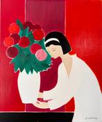 Serge Lassus (1933) - Huile sur toile - Femme au vase de