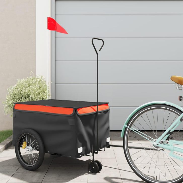 vidaXL Fietstrailer 30 kg ijzer zwart en oranje, Fietsen en Brommers, Fietsaccessoires | Aanhangwagens en Karren, Nieuw, Verzenden