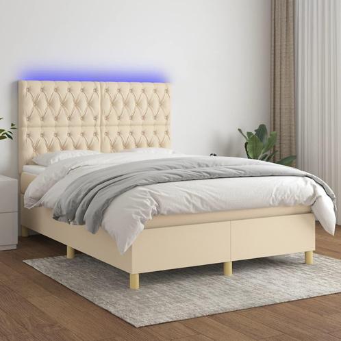 vidaXL Boxspring met matras en LED stof crèmekleurig 140x200, Huis en Inrichting, Slaapkamer | Bedden, Nieuw, Verzenden
