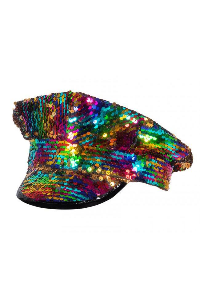 Pet Regenboog Goud Kapiteinspet Zonneklep Gouden Pailletten, Kleding | Heren, Hoeden en Petten, Nieuw, Ophalen of Verzenden