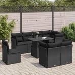 vidaXL 9-delige Loungeset met kussens poly rattan zwart, Verzenden, Nieuw, Loungeset