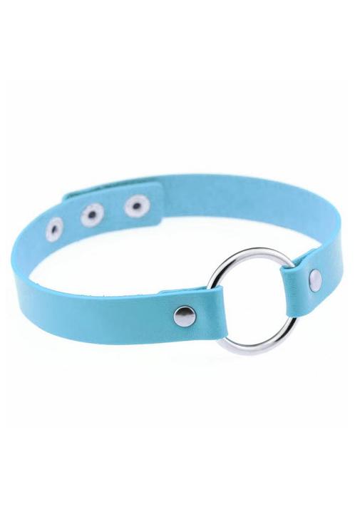 Choker Blauw Ring Pu Leer Collar Ketting Halsband Sexy Gag, Handtassen en Accessoires, Kettingen, Blauw, Nieuw, Ophalen of Verzenden