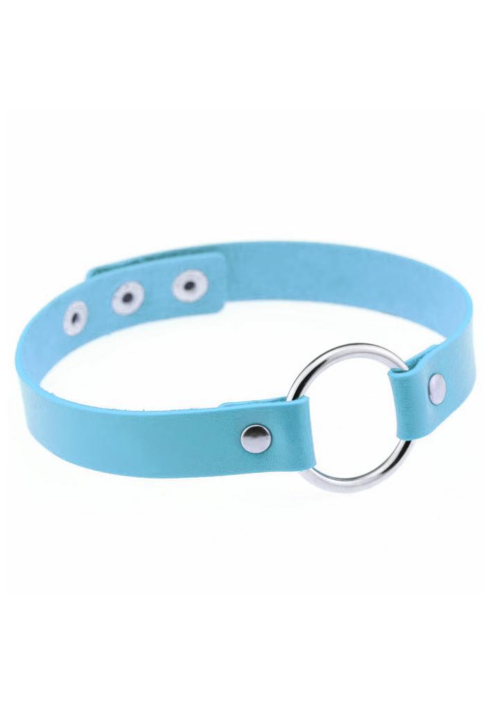 Choker Blauw Ring Pu Leer Collar Ketting Halsband Sexy Gag, Handtassen en Accessoires, Kettingen, Blauw, Nieuw, Ophalen of Verzenden