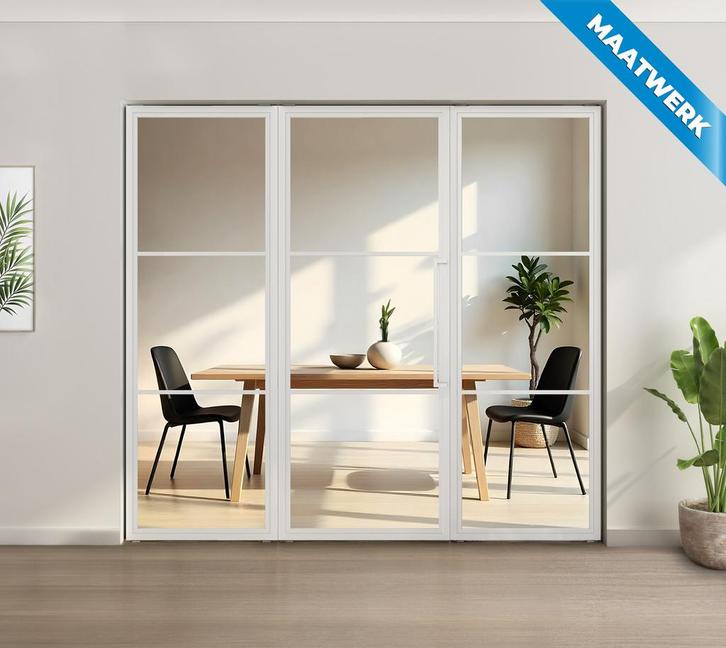 Enkele stalen taatsdeur met glaspaneel, 3 vlaks, wit, helder, Doe-het-zelf en Bouw, Deuren en Vliegenramen, Overige typen, Nieuw