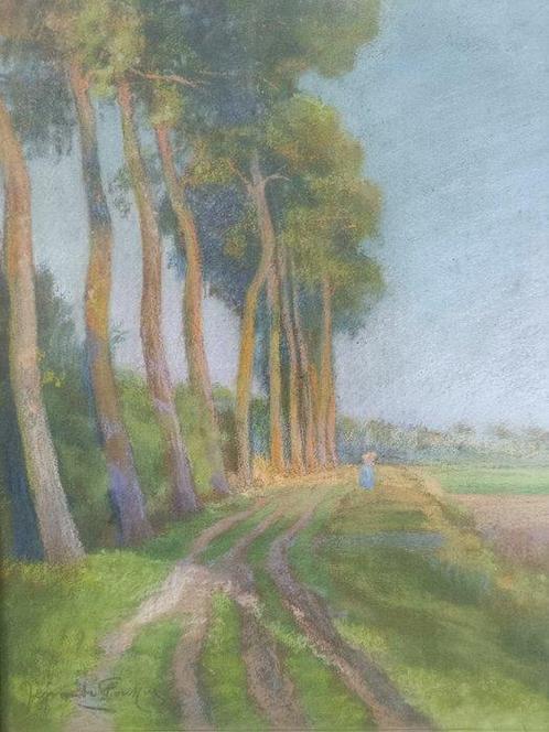 Jef van de Fackere (1879-1946) - Wandelen langs bosweg, Antiek en Kunst, Kunst | Schilderijen | Modern