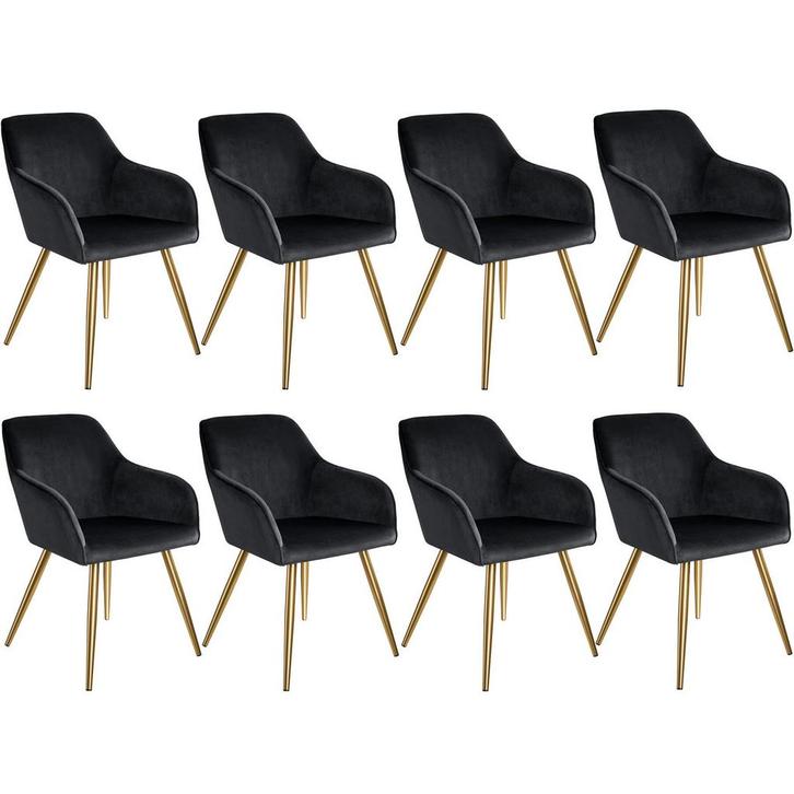 tectake Eetkamerstoel Marilyn fluweellook, gouden poten - zw, Huis en Inrichting, Stoelen, Verzenden