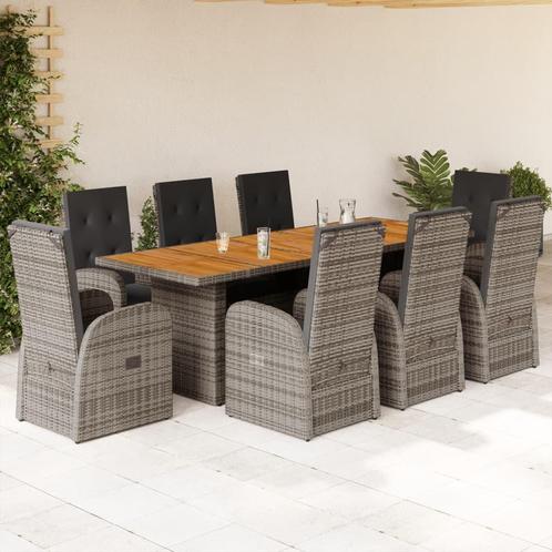 vidaXL 9-delige Tuinset met kussens poly rattan grijs, Tuin en Terras, Tuinsets en Loungesets, Tuinset, Nieuw, Verzenden