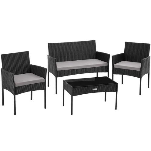 tectake Wicker tuinset Palese voor 4 personen - zwart, Tuin en Terras, Tuinsets en Loungesets, Verzenden