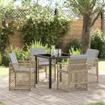 vidaXL 5-delige tuinset met kussens Beige Poly Rattan, Tuin en Terras, Tuintafels, Verzenden, Nieuw