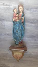 sculptuur, Farbige Madonna Mutter Gottes gekrönt mit Jesu, Antiek en Kunst