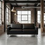 Leren bank Match - 3 zits - Toledo Nero (zwart) - Poten, Antiek en Kunst, Ophalen of Verzenden