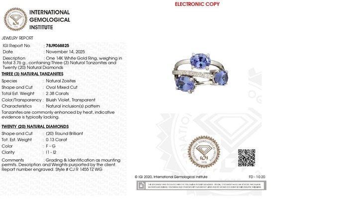 Trouwring - 14 karaat Witgoud - 2.51ct. tw. Tanzaniet -, Bijoux, Sacs & Beauté, Bijoux anciens