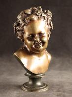 Antieke buste - sculptuur, lachende peuter - 16 cm - Brons, Antiek en Kunst, Antiek | Keramiek en Aardewerk