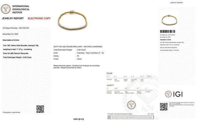 Tennis armband - 18 karaat Geel goud - 0.65ct. tw. Diamant, Handtassen en Accessoires, Antieke sieraden