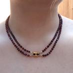 Glaskralen collier met gouden slot; Antiek/vintage | 46 cm, Gebruikt, Overige kleuren, Ophalen of Verzenden, Met edelsteen