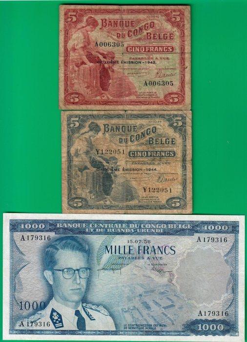 Belgisch-Congo. - 3 banknotes - various dates - Pick 13,, Postzegels en Munten, Bankbiljetten | Europa | Niet-Eurobiljetten