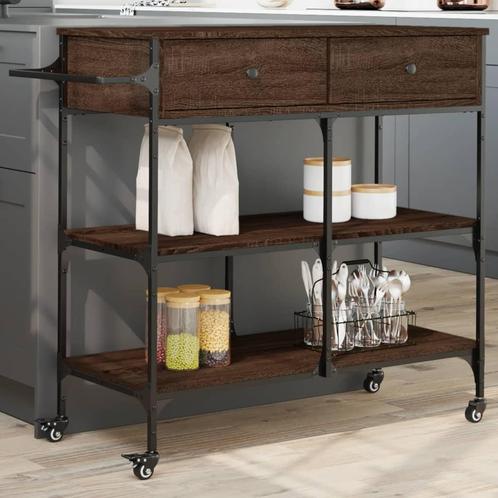 vidaXL Keukentrolley 105x42x95 cm bewerkt hout bruin, Huis en Inrichting, Keuken | Keukenbenodigdheden, Nieuw, Verzenden