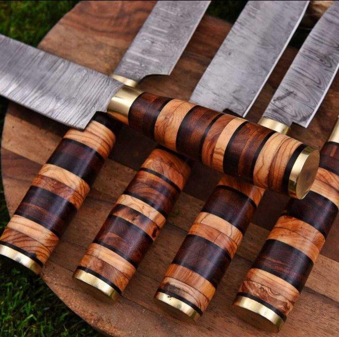 Keukenmes - Chefs knife - Hout en olijfhout gevouwen staal, Antiek en Kunst, Antiek | Keukengerei