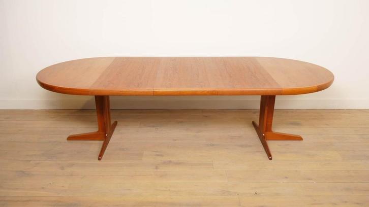 Vintage eettafel | Rond | Teak | Uitschuifbaar | 120 cm | 3, Huis en Inrichting, Tafels | Eettafels, Ophalen of Verzenden