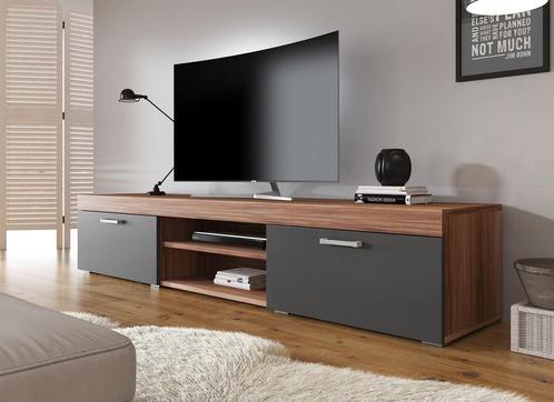 TV-Meubel Slim - Grijs - Eiken - 200 cm - TVKast - Modern, Huis en Inrichting, Kasten |Televisiemeubels, 25 tot 50 cm, Nieuw, 200 cm of meer