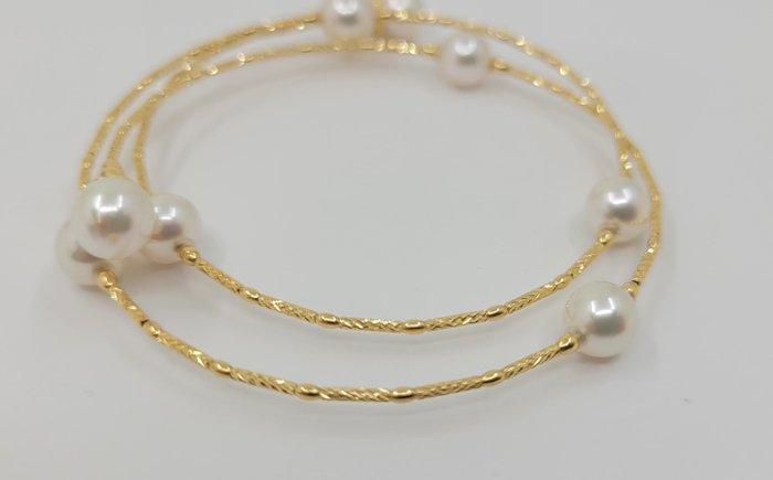 Armband - 18 karaat Geel goud - 6x6.5mm Akoya parels, Handtassen en Accessoires, Armbanden